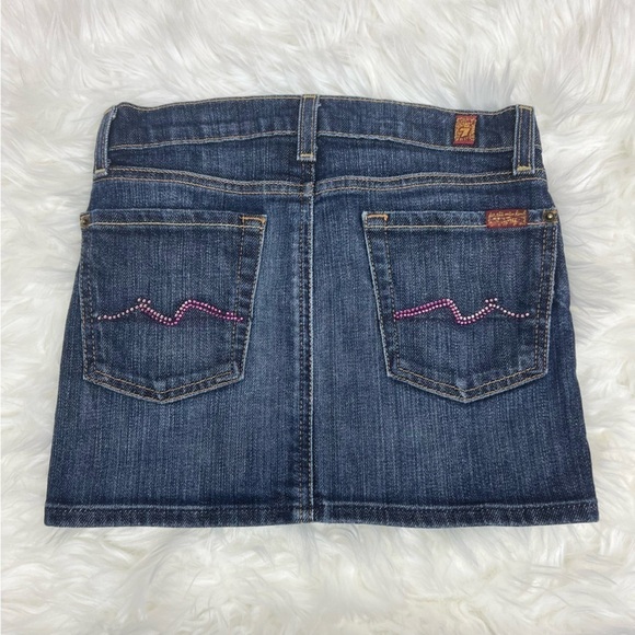 7FAM 7 For all Mankind Girl's Bootcut Denim Skirt in Dark Wash with Pink Rhinest - Picture 3 of 3